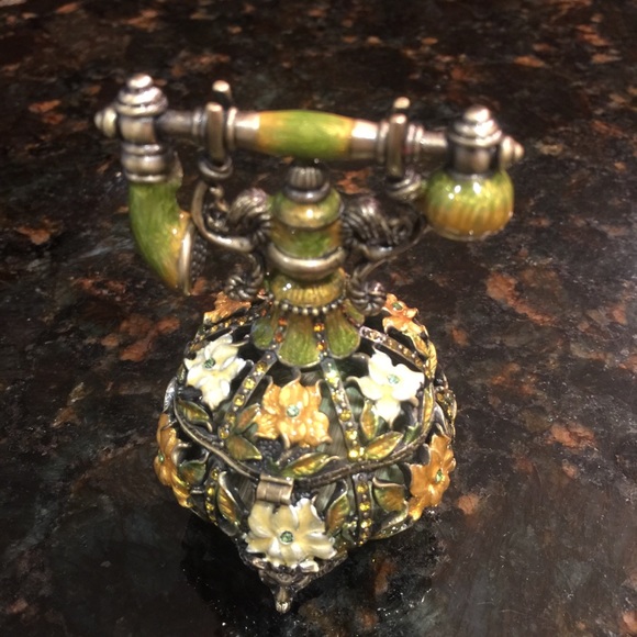 Enamel Rhinestone Studded Telephone Keepsake Box - Picture 2 of 4